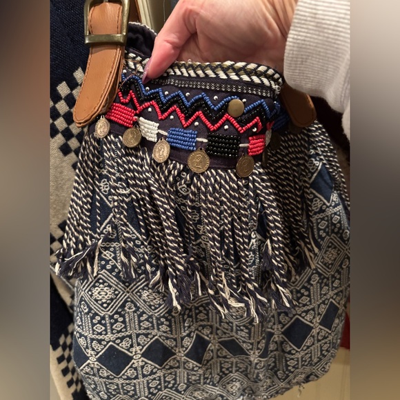 Navy and Tan Women's Shoulder Bag - Picture 2 of 6